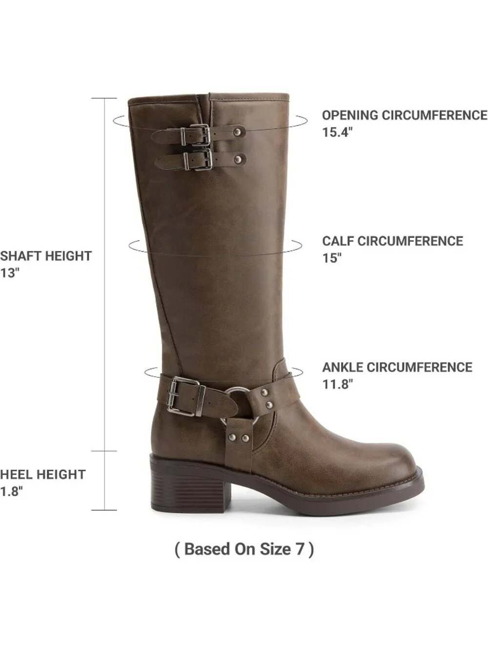 Women's Brown Leather Adjustable Buckles Side Zipper Moto Knee High Tall Boots